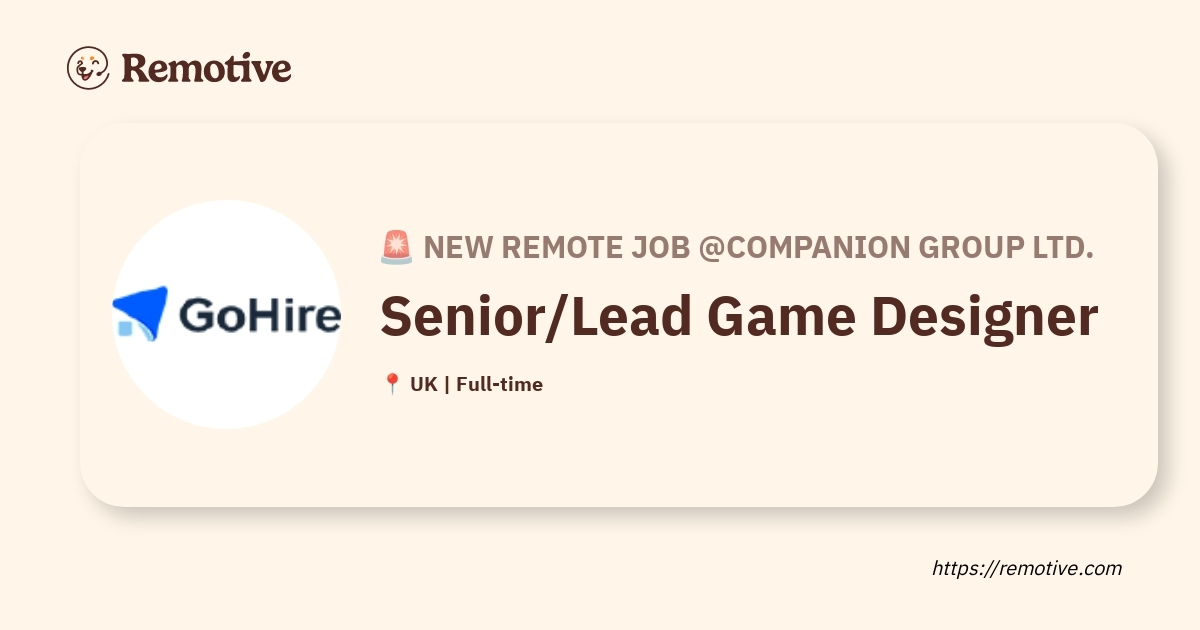 [Hiring] Senior/Lead Game Designer @Companion Group Ltd.