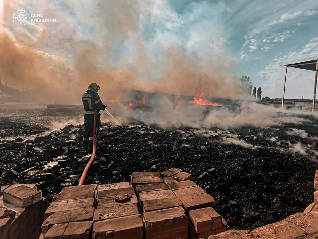 this handout photograph taken and released by ukrainian state emergency service on july 9 2025 shows a firefighter extinguishing a fire after a russian attack in kyiv region amid the russian invasion of ukraine russia pummelled ukraine with its largest missile and drone attack in more than three years of war claiming to have targeted an airfield in a region bordering eu and nato member poland photo afp